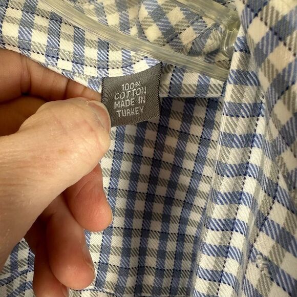 Hickey Freeman Mens Blue & Gray Checked Button Down Business Shirt Italy Large - Picture 4 of 12
